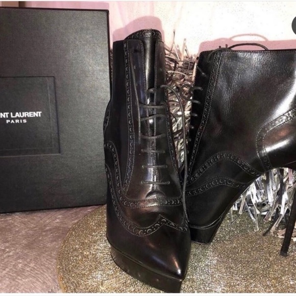 Saint Laurent Shoes - Saint Laurent Black Heeled Lace-Up Boots